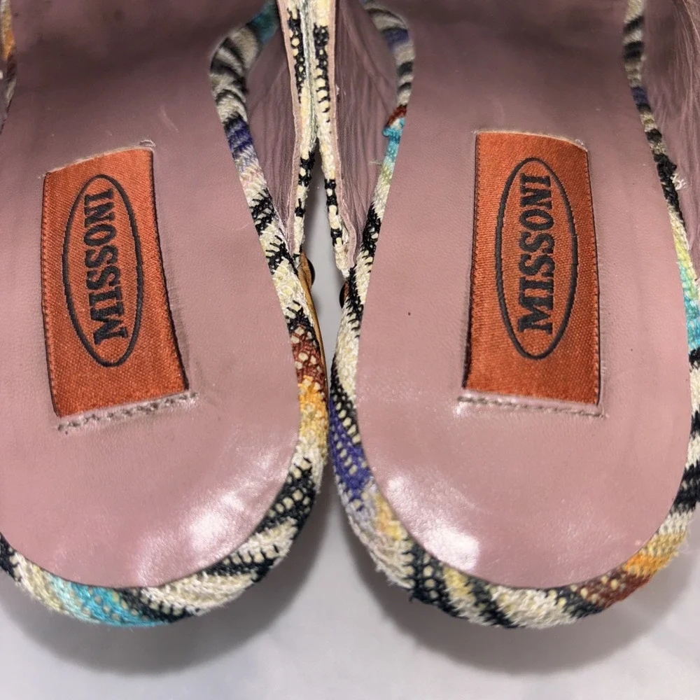 Missoni Multicolor Chevron Knit Fabric Wood Platform PEEP TOE Clogs Size 38 Rare
